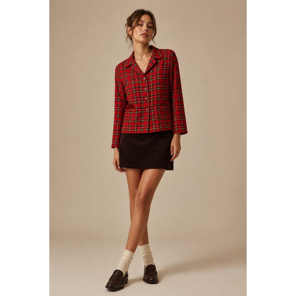Vintage 100% Silk Plaid Shirt Jacket Old Money Heritage Red M Classic